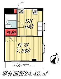 JR総武本線 市川駅 徒歩5分の賃貸マンション 4階1DKの間取り