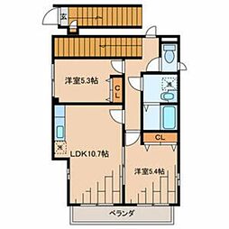 アムールSEIWA 2階2LDKの間取り