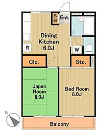 京王相模原線 京王永山駅 徒歩11分の賃貸マンション 1階2DKの間取り