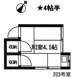 松村荘 2階ワンルームの間取り