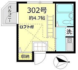 シャンテ・グランデ日暮里II 3階1Kの間取り
