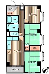京王線 飛田給駅 徒歩4分の賃貸マンション 2階3DKの間取り