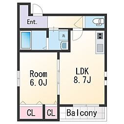 フジパレス市駅東ウエスト 2階1LDKの間取り