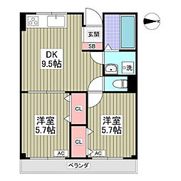プライムヒル・ガーデン 2DKの間取図画像