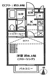 プラザ・ワンD 1Kの間取図画像