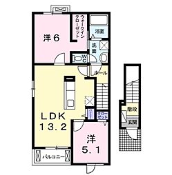 南海線 尾崎駅 徒歩13分の賃貸アパート 2階2LDKの間取り