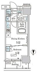 パークアクシス両国スクエア 4階1DKの間取り