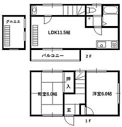 テラスハウス若葉 B棟 1階2LDKの間取り