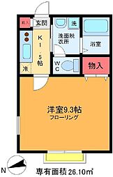 クレドールIII 1階1Kの間取り