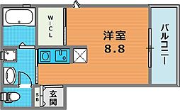 EXSONIA湊川 3階ワンルームの間取り