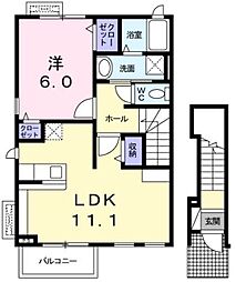 サンパティーク 2階1LDKの間取り