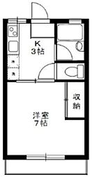 メゾン谷津 2階1Kの間取り