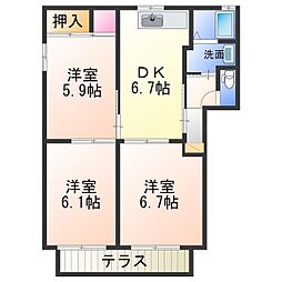 グリーングラスB 3DKの間取図画像