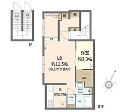 グランクオール祐天寺 1LDKの間取図画像