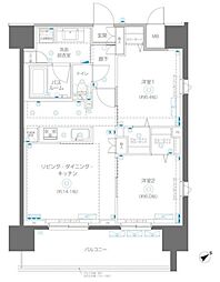 アルファレジデンシア南千住 13階2LDKの間取り