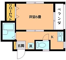 コーポケーワン 2階1Kの間取り