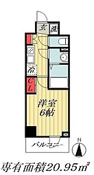 JR総武線 下総中山駅 徒歩6分の賃貸マンション 2階1Kの間取り