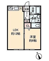 シティハイム　保谷フラット 2階1LDKの間取り
