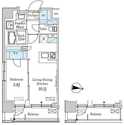 パークアクシス東高円寺 1LDKの間取図画像