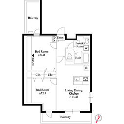 プレアス中野 2LDKの間取図画像