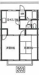 ルーミー習志野 2階2DKの間取り