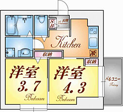 エヌエムキャラントドゥ 2階2Kの間取り