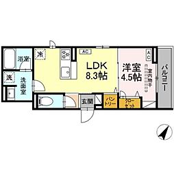 ドムスクレスト相模大野 1LDKの間取図画像