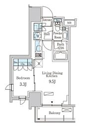 パークアクシス池袋 15階1LDKの間取り