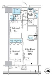 パークアクシス新宿百人町 3階2LDKの間取り