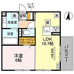 GRAMM六地蔵B棟 1階1LDKの間取り