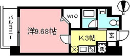 マストライフクジ 1Kの間取図画像