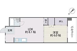 ヒルズ平和 1LDKの間取図画像