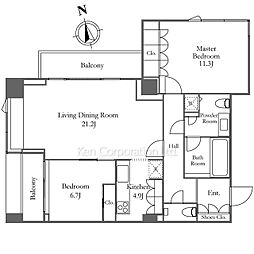 ザ・ウエストミンスター六本木 2LDKの間取図画像