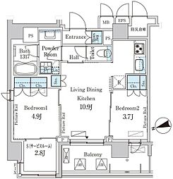 パークアクシス上野グレイスコート 13階2SLDKの間取り