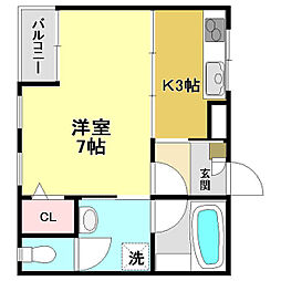 めぞん太陽5 1Kの間取図画像