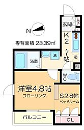 シェルト　ヴィアーレ 2階1SKの間取り