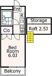 あかるハイム18 1階1Kの間取り