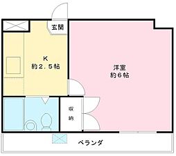 サンライト堀越 3階1Kの間取り