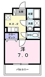 ロイヤルパーク 2階1Kの間取り