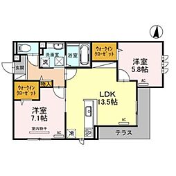 JR阪和線 鳳駅 徒歩6分の賃貸アパート 1階2LDKの間取り
