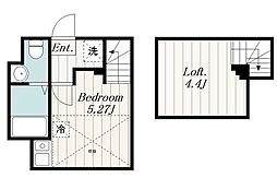 東急田園都市線 長津田駅 徒歩7分の賃貸アパート 1階ワンルームの間取り