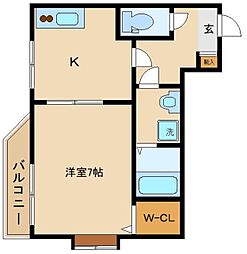 ラピスコート品川 4階1Kの間取り