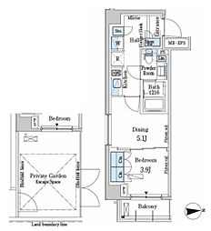 パークアクシス市谷加賀町 1階1DKの間取り