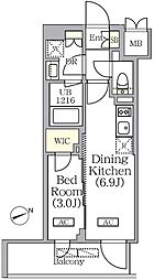 PRIMEGARDEN銀座八丁堀 1DKの間取図画像