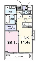 アウラティエ 1階1LDKの間取り