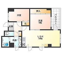 JR大阪環状線 野田駅 徒歩9分の賃貸マンション 2階2LDKの間取り