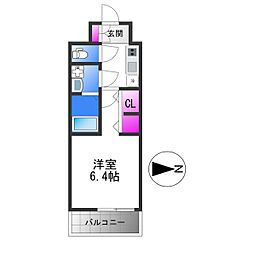 S-RESIDENCE小阪azure 15階1Kの間取り