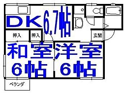 コスモスＦ 2階2DKの間取り