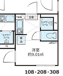 ShantiCasa四谷若葉 ワンルームの間取図画像
