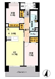 ロイヤルパークス若葉台 2LDKの間取図画像